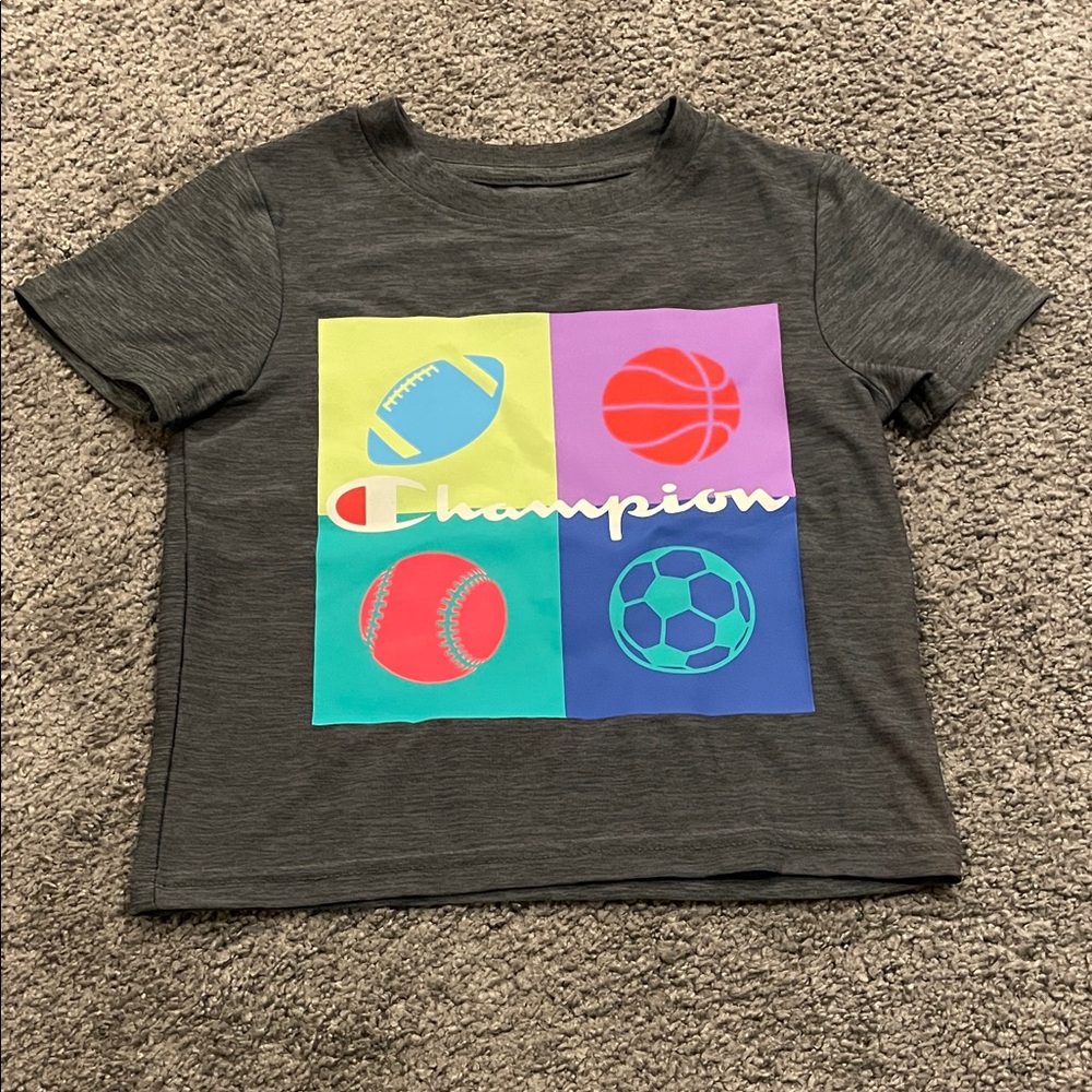 Champion 2T Kids Graphic Tee - Charcoal with Multicolor Sports Design
